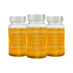 Pack de 3 boîtes de Gummy Bear Hair Skin Nails Vitamins pour des cheveux, ongles et peau éclatants.